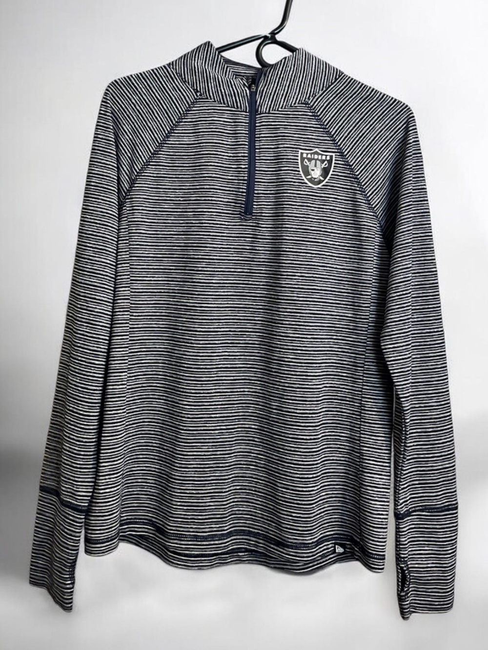 NFL Team Apparel Black & White Stripes ‘Las Vegas Raiders’ Half-Zip Shirt Sz-M